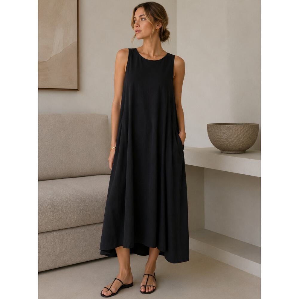 LATTELIER Tent Midi Dress Black Sz L $108 {3U25}